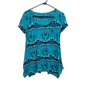 Coastal Chic Abstract Print Tee Fresh Produce Turquoise Made in USA Size S